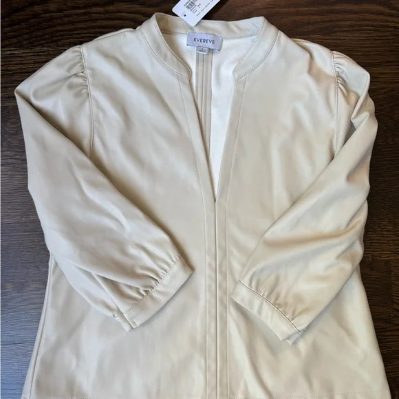 Evereve Cream Leather Top with Mandarin Collar - Picture 2 of 4